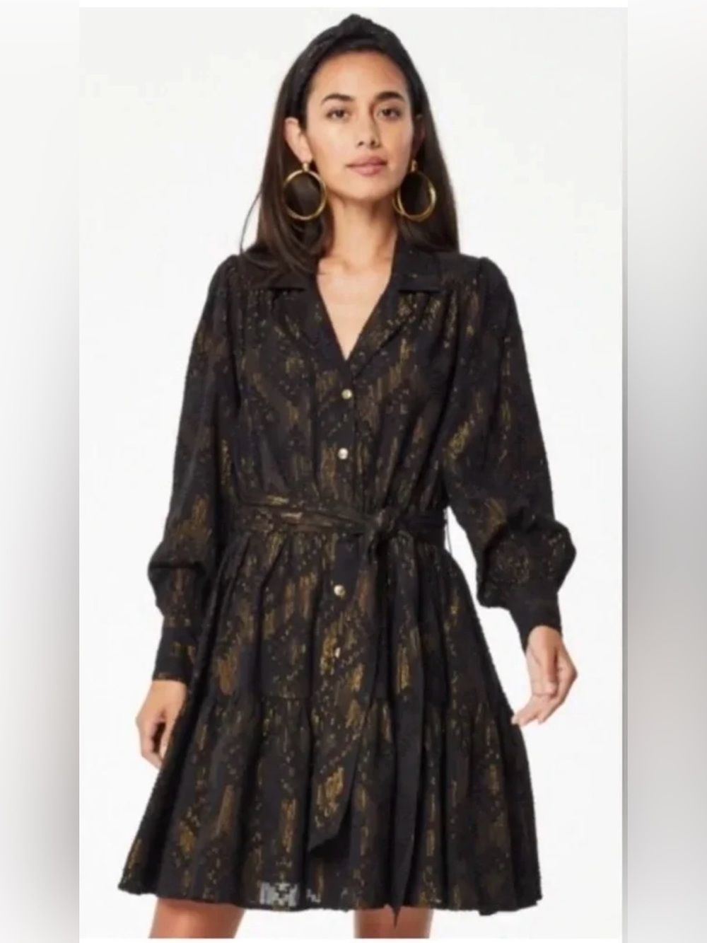 Roller Rabbit Lurex Shea Mini Dress Black Gold Shimmer Jacquard Design Size L